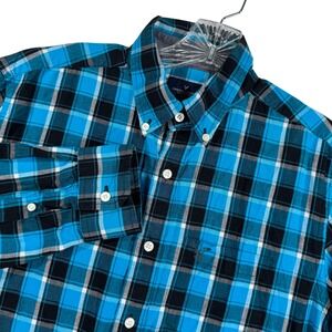 American Eagle Shirt Mens Small Blue Black‎ Plaid Button Up Shirt Classic Fit